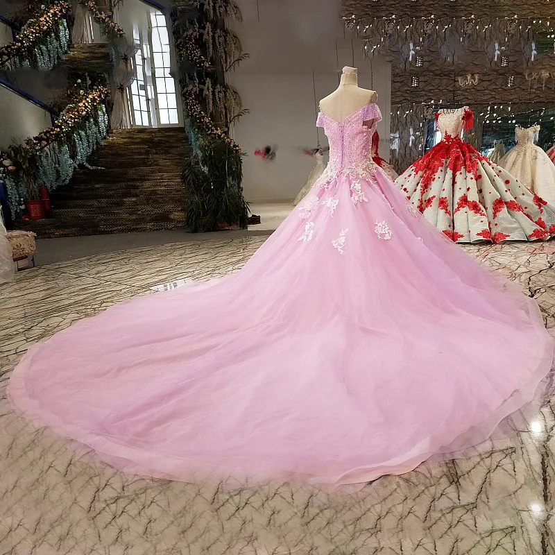 LSX83219 сиреневое бальное платье блестящее вечернее с открытыми плечами для