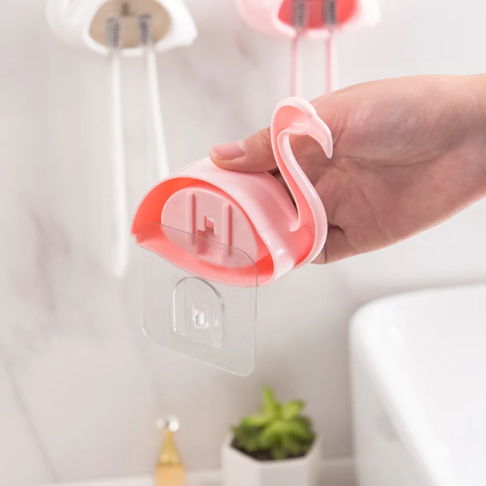 1pcs Cartoon Suction Cup Toothbrush Holder Flamingo Sucker 2 Position Hooks Bathroom Accessories Wall Mounted | Дом и сад