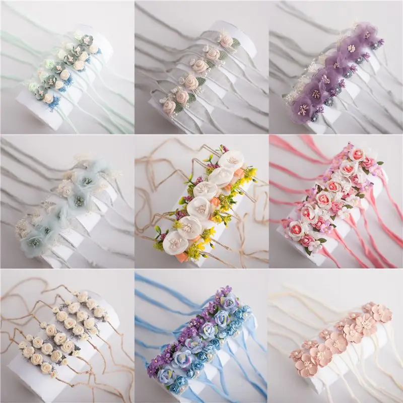 Повязка на голову детская с цветком реквизит для фотосессии новорожденных