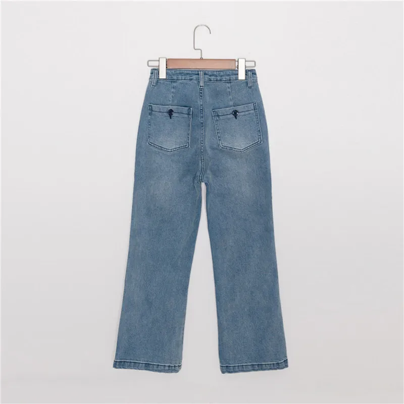 

Ladies Slim French Blue High-waisted Vintage Spring New Denim Pants Female Fashion Wide Leg Pant Ladies Casual Brand Jeans ML107
