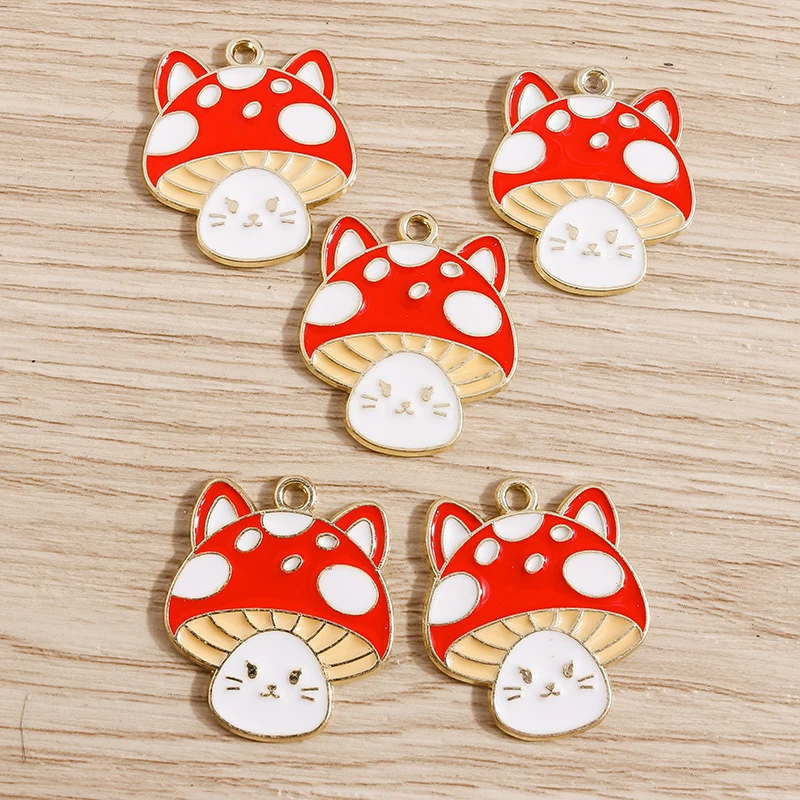 

10pcs 22*25mm Cute Enamel Mushroon Cat Charms for DIY Making Necklaces Earrings Pendants DIY Handmade Jewelry Crafts Accessories