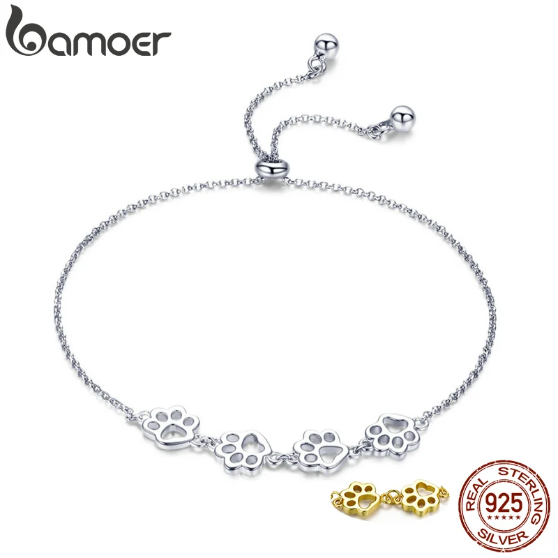 BAMOER, Новое поступление, натуральная 925 пробы, серебряные, животные, следы, цепи, браслеты для женщин, на День святого Валентина, ювелирные изделия, подарок SCB096
