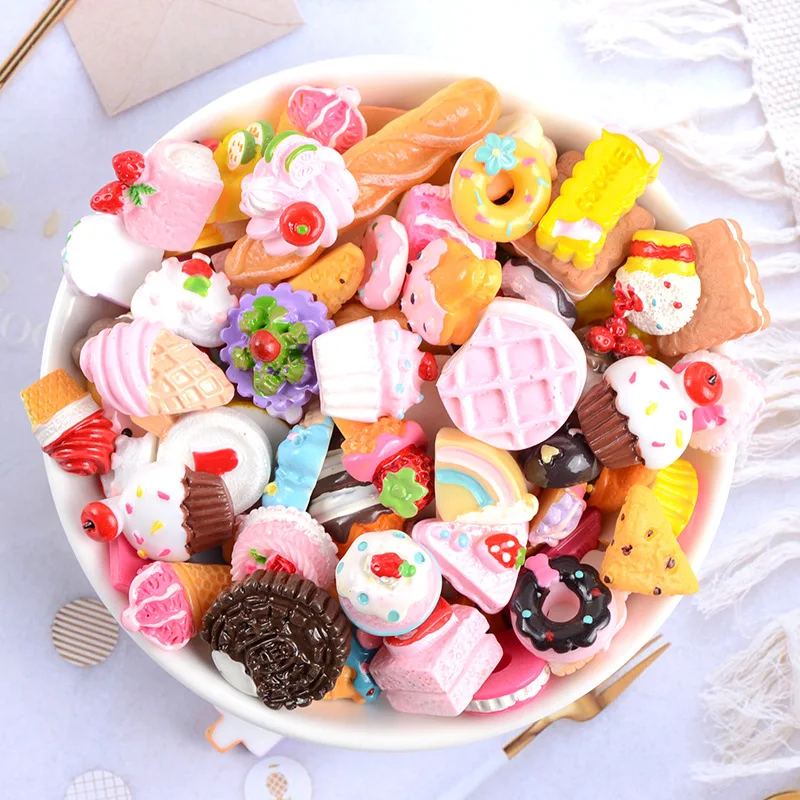 

10pcs Mixed Style Dessert Flatback Planar Resin Accessories Color DIY Craft Supplies Kids BB Hair Ornaments Jewelry Materials