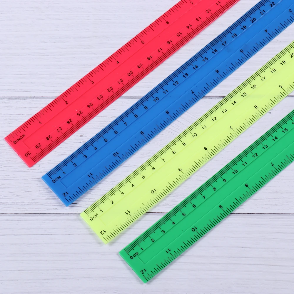 

4Pcs Colorful Plastic Ruler Straight Ruler Assorted Color Ruler Measuring Tool 12 Inch Ruler Set Office School Supplies