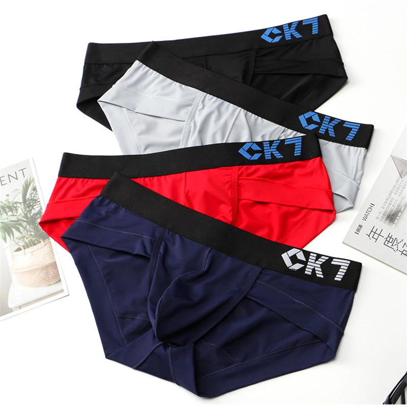 

AIIOU Men's Sexy Underwear Ice Silk Briefs Breathable Translucent Panties Underwear Cotton Underpants Pouch Ropa Interior Hombre