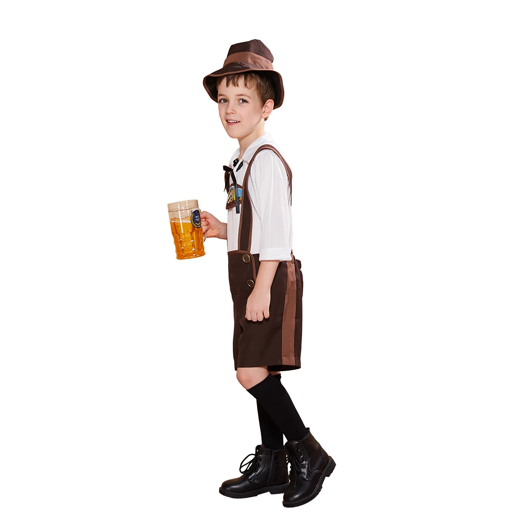 Мужские карнавальные костюмы Октоберфеста для мальчиков, Lederhosen, баварский немецкий детский праздничный костюм, костюм, рубашка, нарядная шляпа