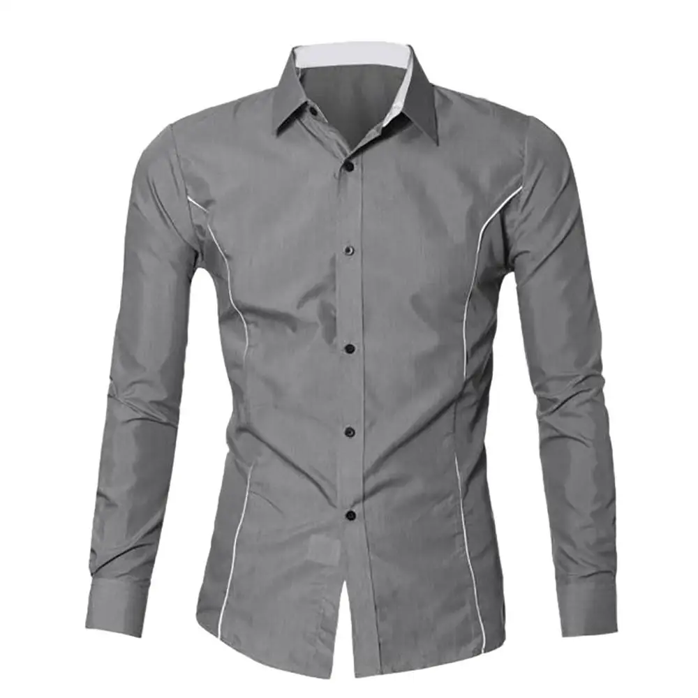 H Рубашка Chemise Homme, с длинным рукавом, на пуговицах, лето, осень, мужская повседневная одежда, облегающая, на каждый день, для мужчин, s, модные футболки, однотонный, хлопок, для пляжа C - Цвет: H