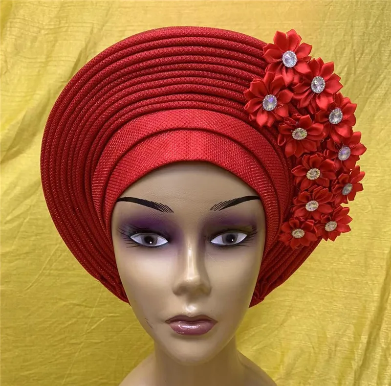 Боне женская гель, изготовленная готовая нигерийская тюрбан для женщин, африканская обертка для головы модная кепка высокого качества 1 комплект.