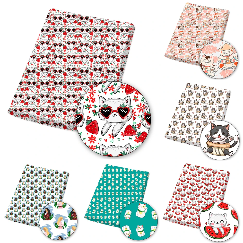 

45*145cm Cartoon Cat Patchwork Polyester Cotton Fabric Sewing Quilting Fabrics Needlework Curtain DIY Cloth Dress Supplies