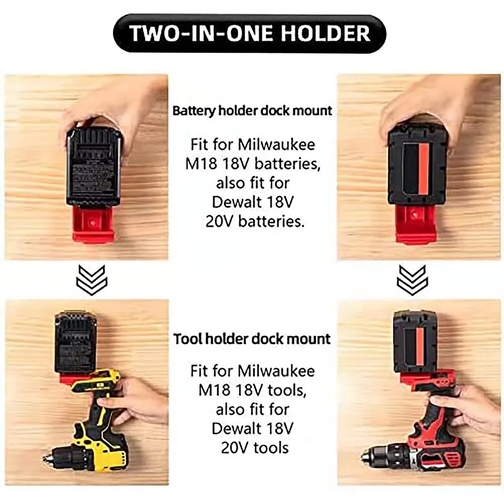 

Battery Rack Bracket Box Power Battery Mount Hanger Stand Two-in-one Holder For Dewalt Milwaukee 18V 20V Bracket Fixing Seat