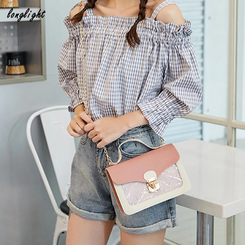 

LongLight Lady Contrast Color PU Crossbody Bag Lovely Girl Casual Shoulderbag Individual Women Handbag Leisure Girl Bag