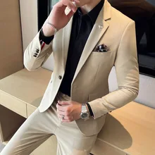 Oimg outono terno casual masculino de duas peças estilo coreano auto cultivo negócio casual terno bonito terno masculino vestido (2)