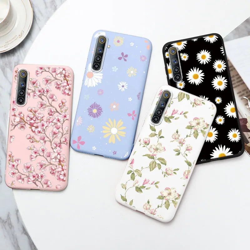 silicone phone case for oppo realme 6 pro cases soft tpu back cover for realme 6 pro 6i 6 i realme6 flower protective bumper bag free global shipping