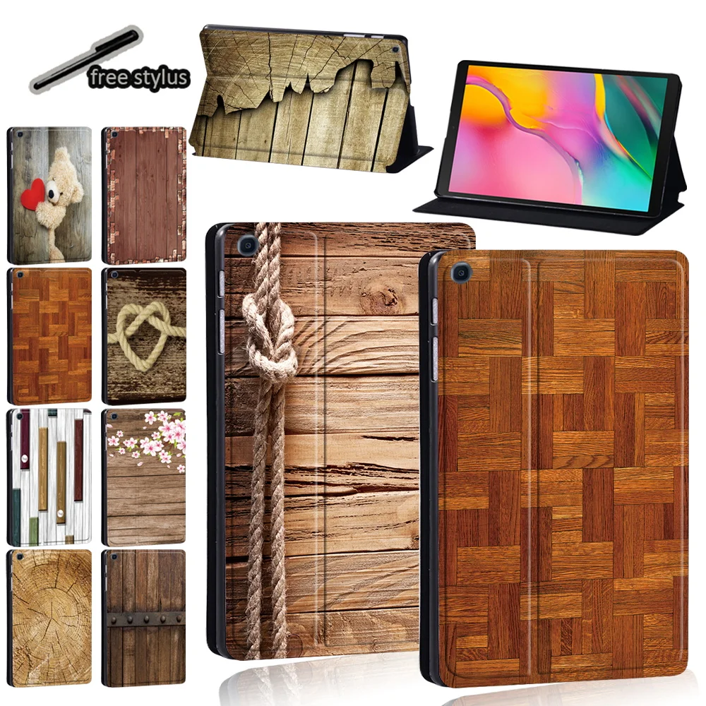 Tablet Case for Samsung Galaxy Tab S6 Lite/Tab S7/Tab S6/Tab S4/S5e(T720/T725) - Wood Cover Case + Stylus