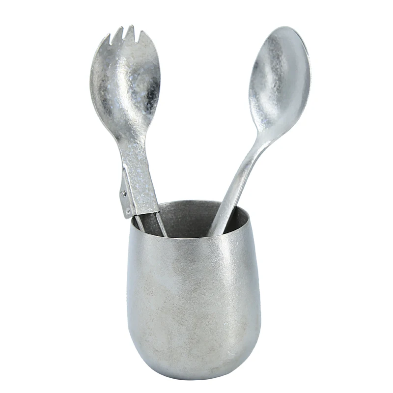 

A280 Outdoor Camping Picnic Pure Titanium Double Water Cup Portable Spoon Fork Beer Glass Health EDC Cup Set