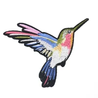 2pcs large magpie animal patches hummingbird embroidery applique for clothing iron on fabric badge diy apparel accessories