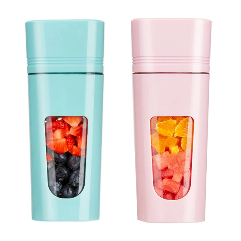 

2 Pcs Portable Blender For Handmade Fruit Or Vegetable Smoothie Mini Juicer With USB Rechargeable Blue & Pink
