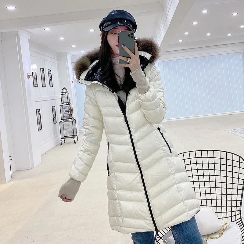 

Fox Fashion Real Gloosy 100% Fur Collar Women's Down Jacket Thicken Warm Slim Women Coats Female Winter Parkas Ropa Mujer Zjt214