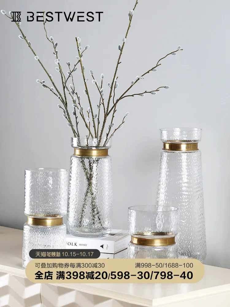 

Светлая Роскошная американская стеклянная прозрачная ваза, украшения для гостиной, Цветочная композиция, креативное украшение для дома Bosch
