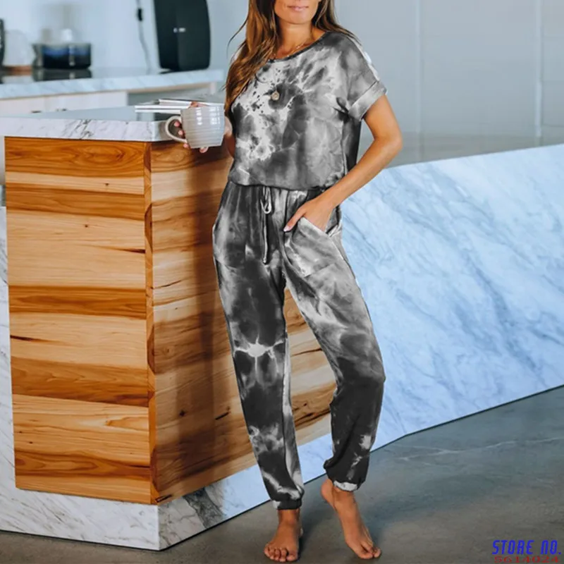 

Fashion Short sleeve overalls Lounge Wear women summer 2020 Home Jumpsuits casual lace up Sports Rompers long pocket playsuit