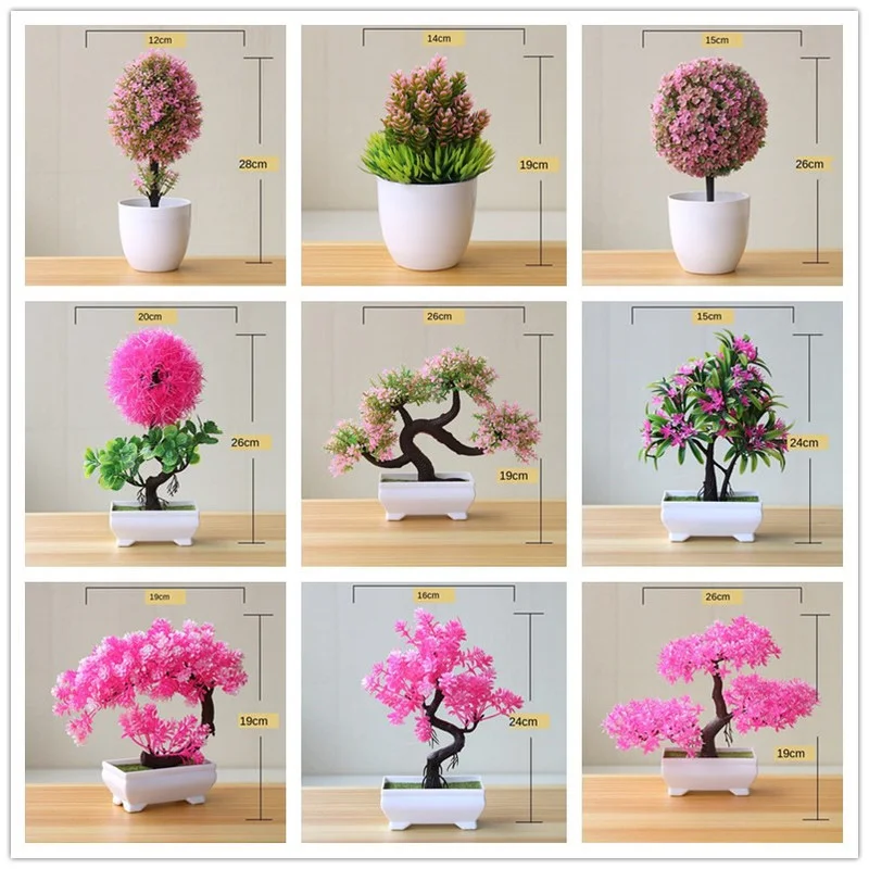 

Pink Style Artificial Plants Bonsai Home Decoration Welcoming Pine Bonsai Artificial Flowers Fake Green Pot Plants Ornaments
