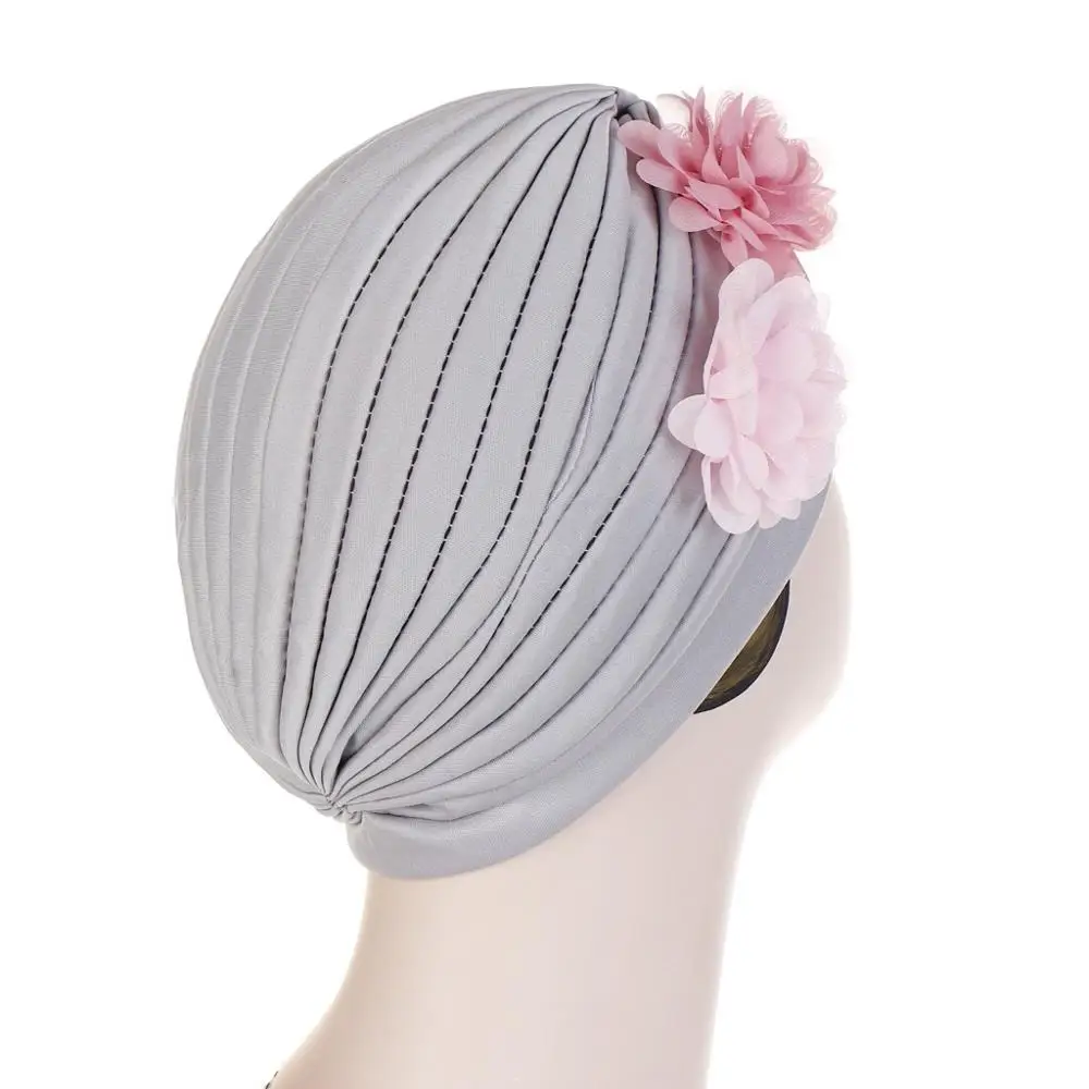 

New Women Holiday Cap Solid color Turban Muslim Cap Women Elastic Stretchy Beanies Hat Bandanas Double Floral Bonnet Indian