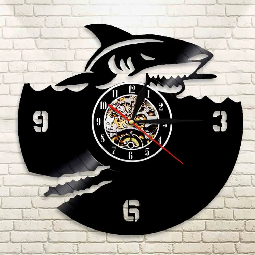 Настенные часы с виниловой записью акулы великолепный белый дизайн настенные