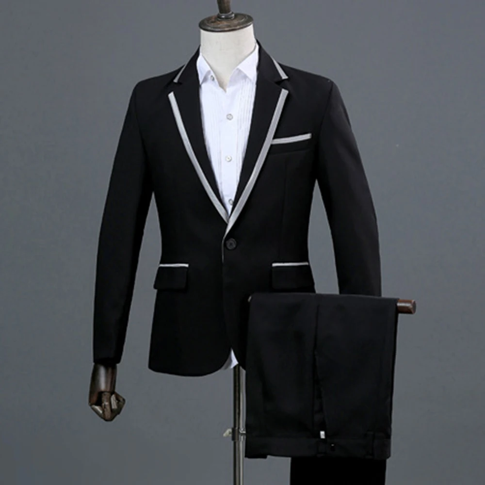

Asian Size Wedding Suit Sets Male Blazers Quality Slim Fit Suits Men Costume Business Formal Party Blue Classic Black