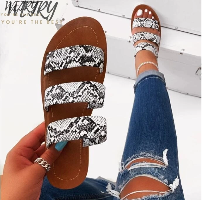 

IN 2020 Women's Sandals Leopard Snake Print Shoes Casual Animal Prints Outside Slippers Flat Buckle Slippers Women's Hot