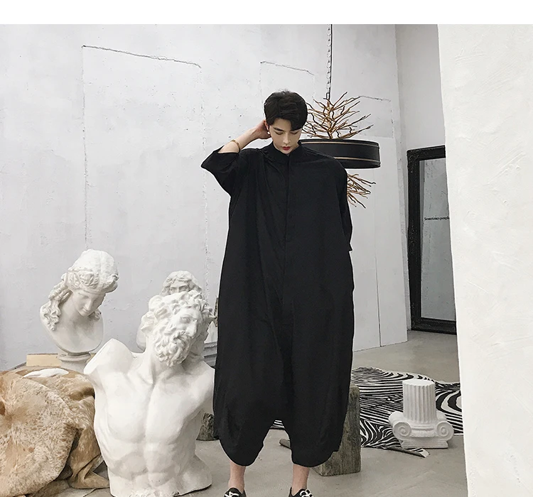 

Men spring summer personality hip hop punk jumpsuit trousers mens black thin casual pants straight jumpsuits for man