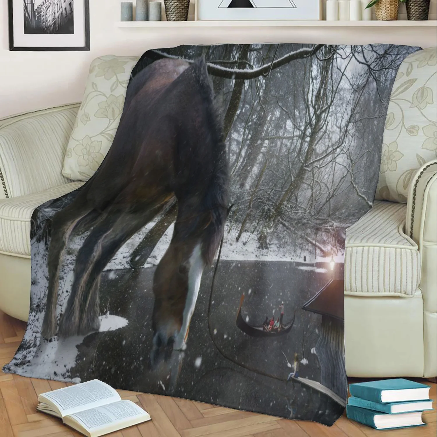 Большое и маленькое фланелевое одеяло с 3D принтом сохраняющее тепло диван