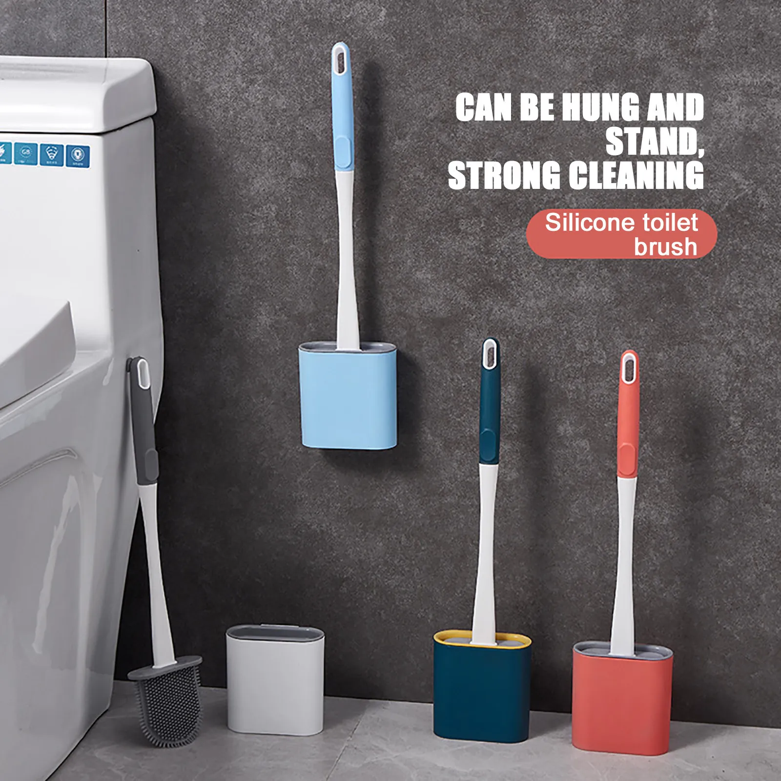

Silicone Wc Toilet Brush Flat Head Flexible Soft Bristles Brush With Quick Drying Holder Set Cleaning Brush For Wc Accessories