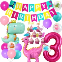 dinosaur 3rd birthday party decorations for girls number 3 pink dinosaur standing foil balloons for jungle themed party supplies