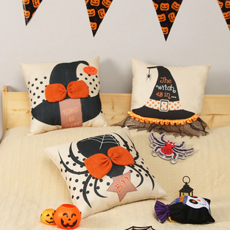 

Halloween 3D Decals Series Home Decoration Throw Pillow Cushion Pillow Case Happy Pumpkin Flax Skin Pillowcase Наволочка New