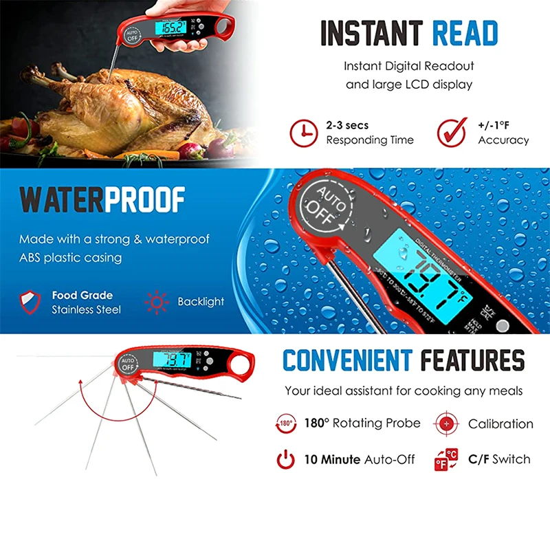 

AIRMSEN Food Thermometer Digital Kitchen Thermometer Meat Water Milk Cooking Probe BBQ Electronic Oven Waterproof Kitchen Tools
