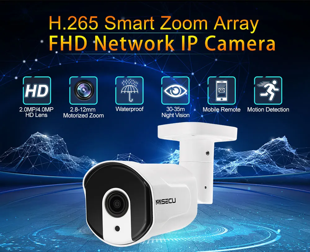 MISECU H.265/H.264 4.0MP моторизованный зум 48 в POE WDR IP Cam 2.0MP массив ночного ИК обнаружения движения RTSP Водонепроницаемый видеонаблюдения CCTV