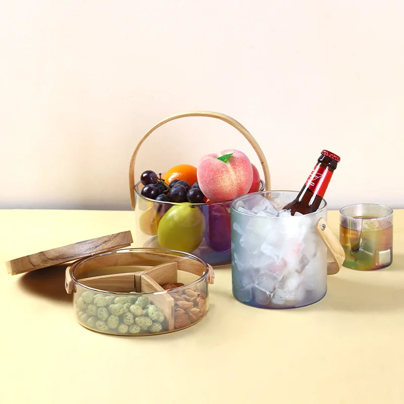 

Многофункциональная Корзина с ручкой в скандинавском стиле, домашняя маленькая корзина для льда, креативная стеклянная деревянная корзина...