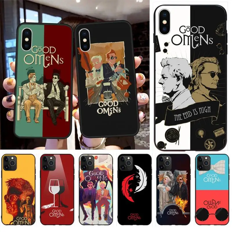 

Good Omens Angel Demon Soft black Phone Case for iPhone 11 pro XS MAX 8 7 6 6S Plus X 5S SE 2020 XR case