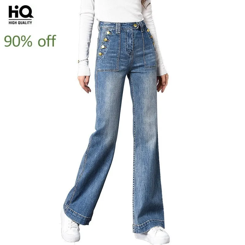 2020 прямые свободные брюки с пуговицами и высокой талией Облегающие расклешенные