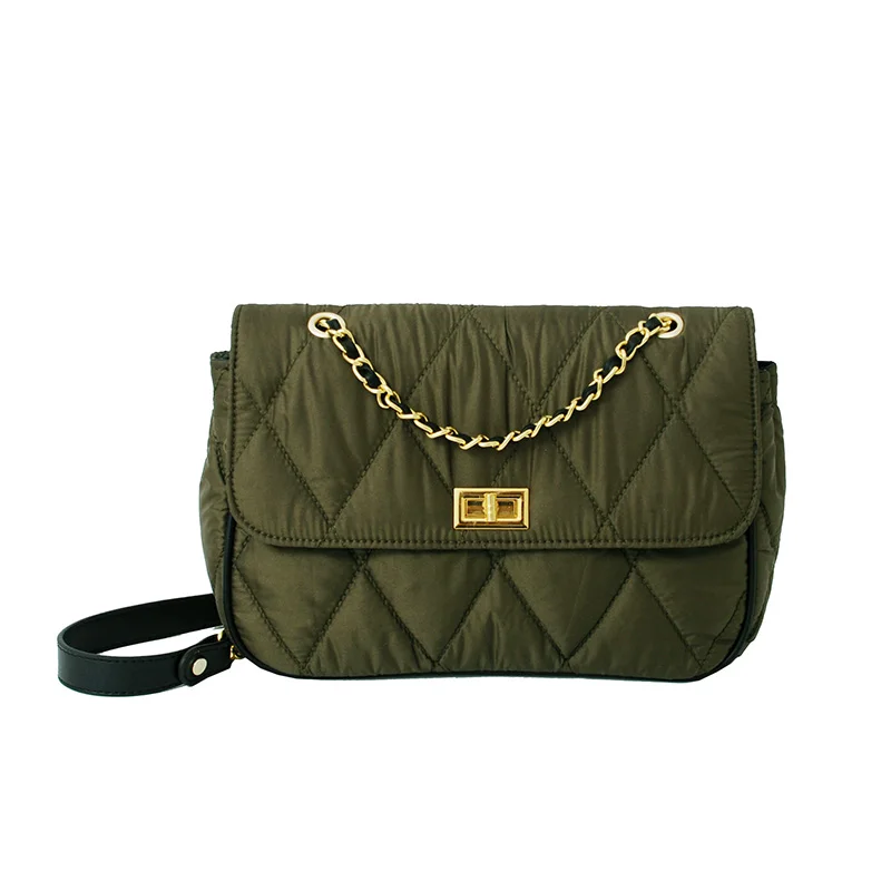 

Luxury Lingge Space Padded Women Shoulder Bags 2021 Designer Chain Handbags Nylon Down Crossbody Bag Large Tote Bag
