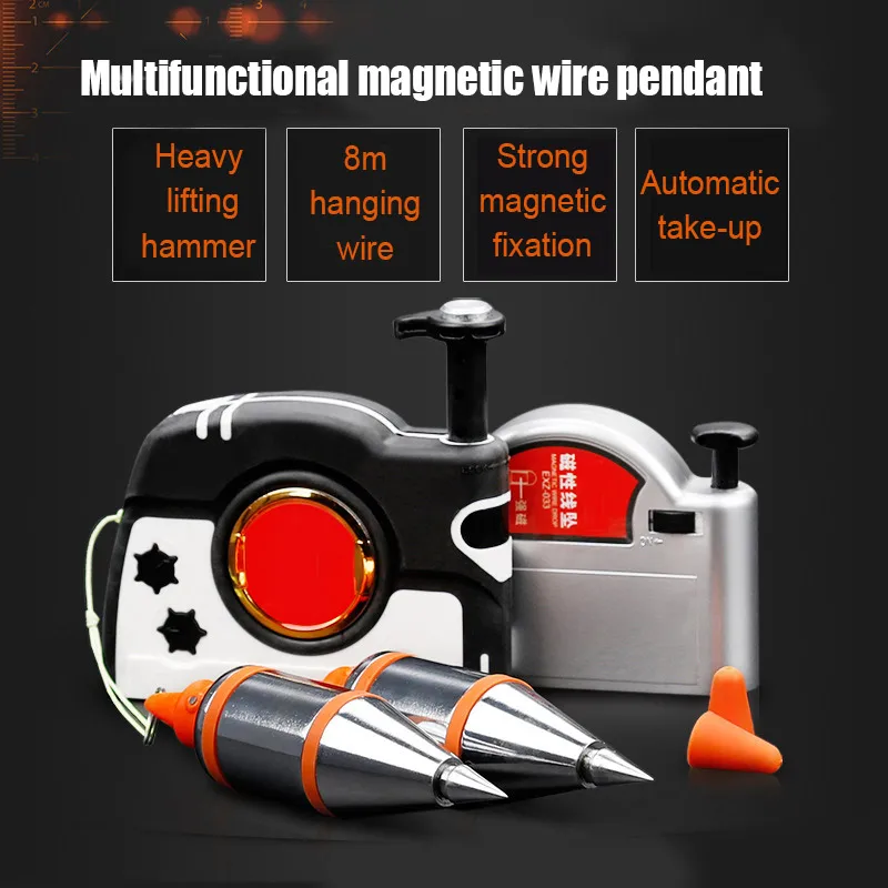 

Magnetic Plumb Bob Setter Magnetic Plumb-Rite with 3/6/4.5/8M Auto Recoiling Cord Quick-Stabilizing Bob Practical Tool