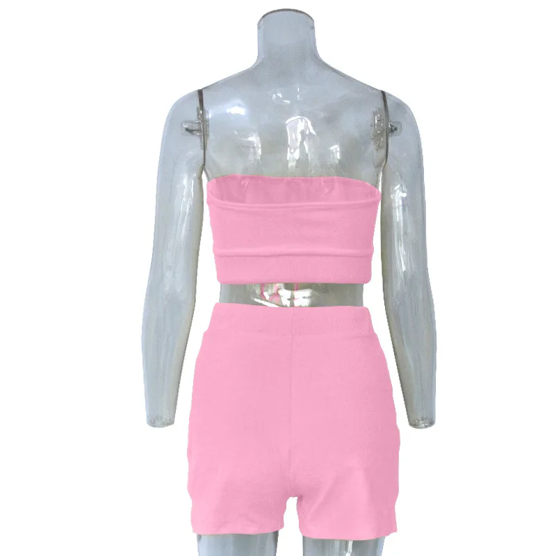 

ZKYZWX Sexy 2 Piece Set Women Tracksuit Summer Clothes Crop Top Biker Shorts Sweat Suits Two Piece Club Outfits Matching Sets