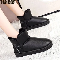 2021 womens new winter plus velvet pu waterproof mid tube boots thickened warm snow boots womens cotton shoes tide large size