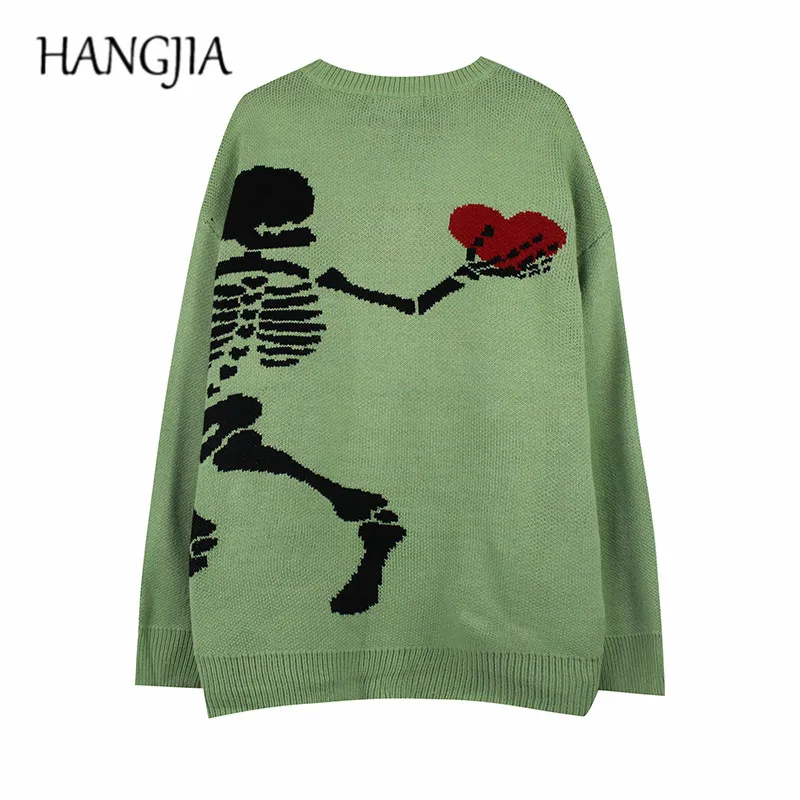 

Harajuku Love Skull Sweater Men's Autumn and Winter Korean Streetwear Casual Loose Round Neck Ovesized Sweater Pullover Knitwear