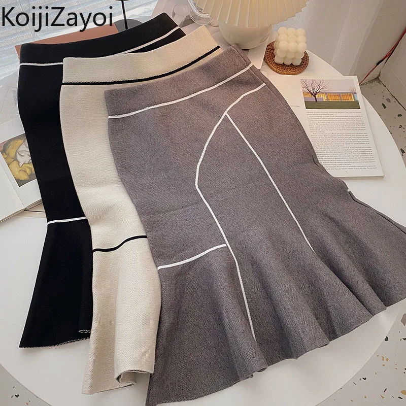 

Koijizayoi Women Autumn Winter Knitted Midi Skirt Fashion Office Lady High Waist Chic Ruffles Mermaid Skirts Dropshipping Faldas