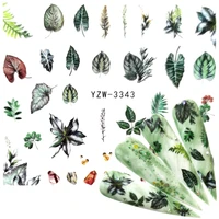 2022 1pc water nail decal and sticker flower leaf tree green simple summer slider for manicure nail art watermark tips
