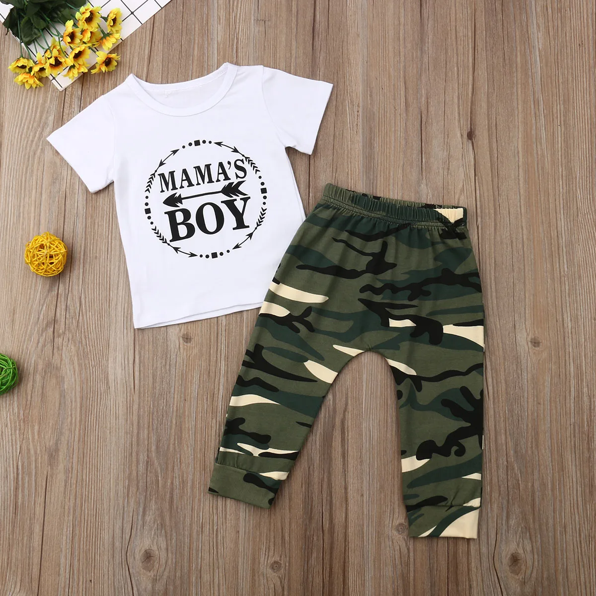 Pudcoco 2pcs Infant Toddler Baby Boys Top Short Sleeve White T-shirt + Camo Pants Trousers Outfit Boy Summer Casual Clothes |