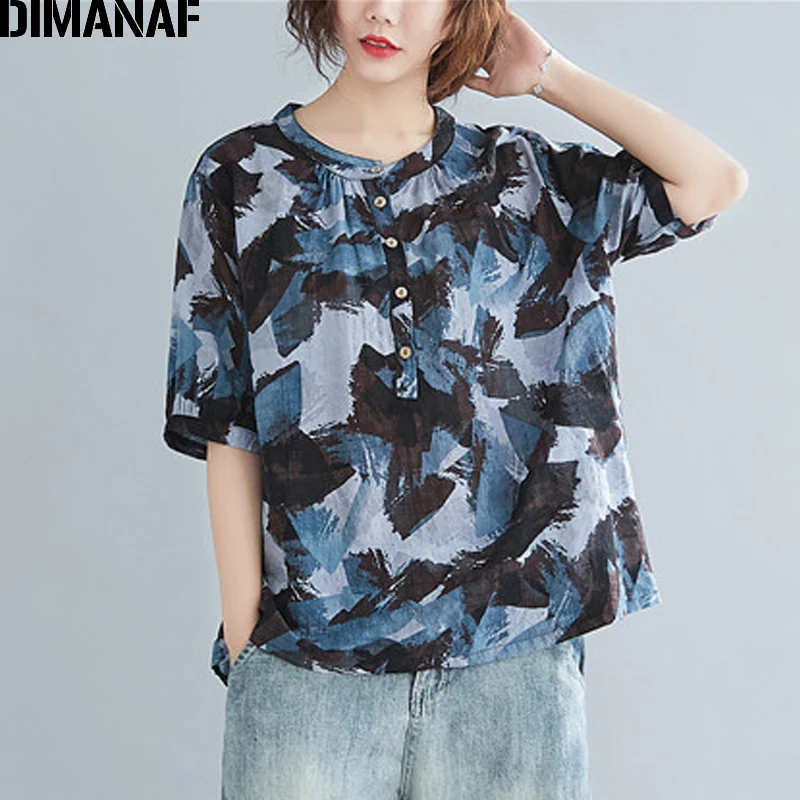 Женские летние платья DIMANAF размера плюс винтажная Базовая туника из хлопка и льна