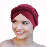 forehead cross turban bonnet for women solid color soft cotton braid inner hijabs indian wrap underscarf caps muslim headdress