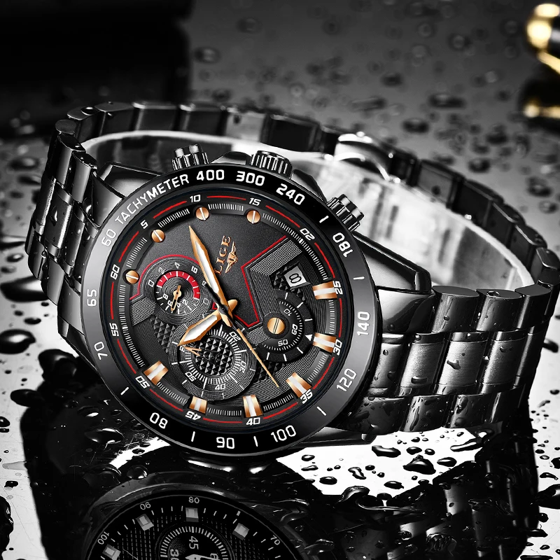Модные деловые черные мужские часы Топ Бренд роскошные военные все стальные